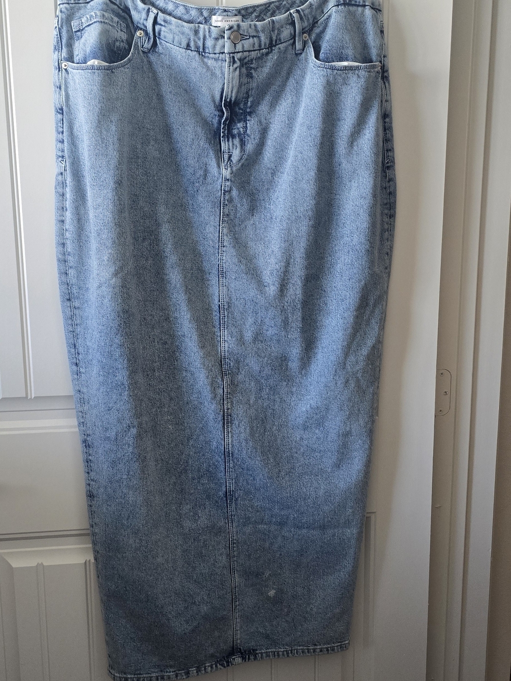 Good American Light Blue Straight Denim Maxi Skirt